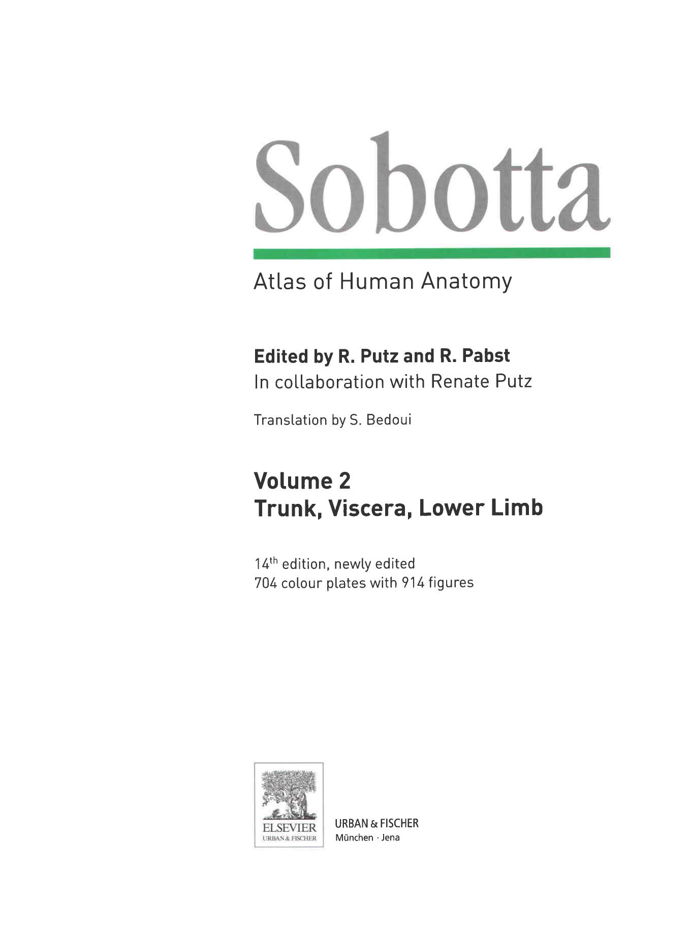 Sobotta Atlas of Human Anatomy 14th ed by Volume 2