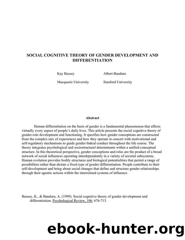 Social Cognitive Theory of Gender Development by Kay Bussey & Albert Bandura