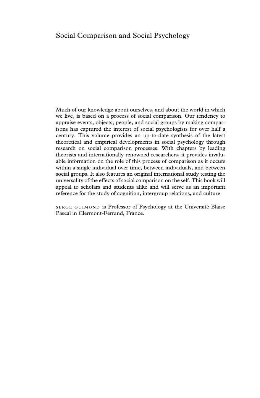 Social Comparison and Social Psychology: Understanding Cognition, Intergroup Relations, and Culture (Repost) by Unknow