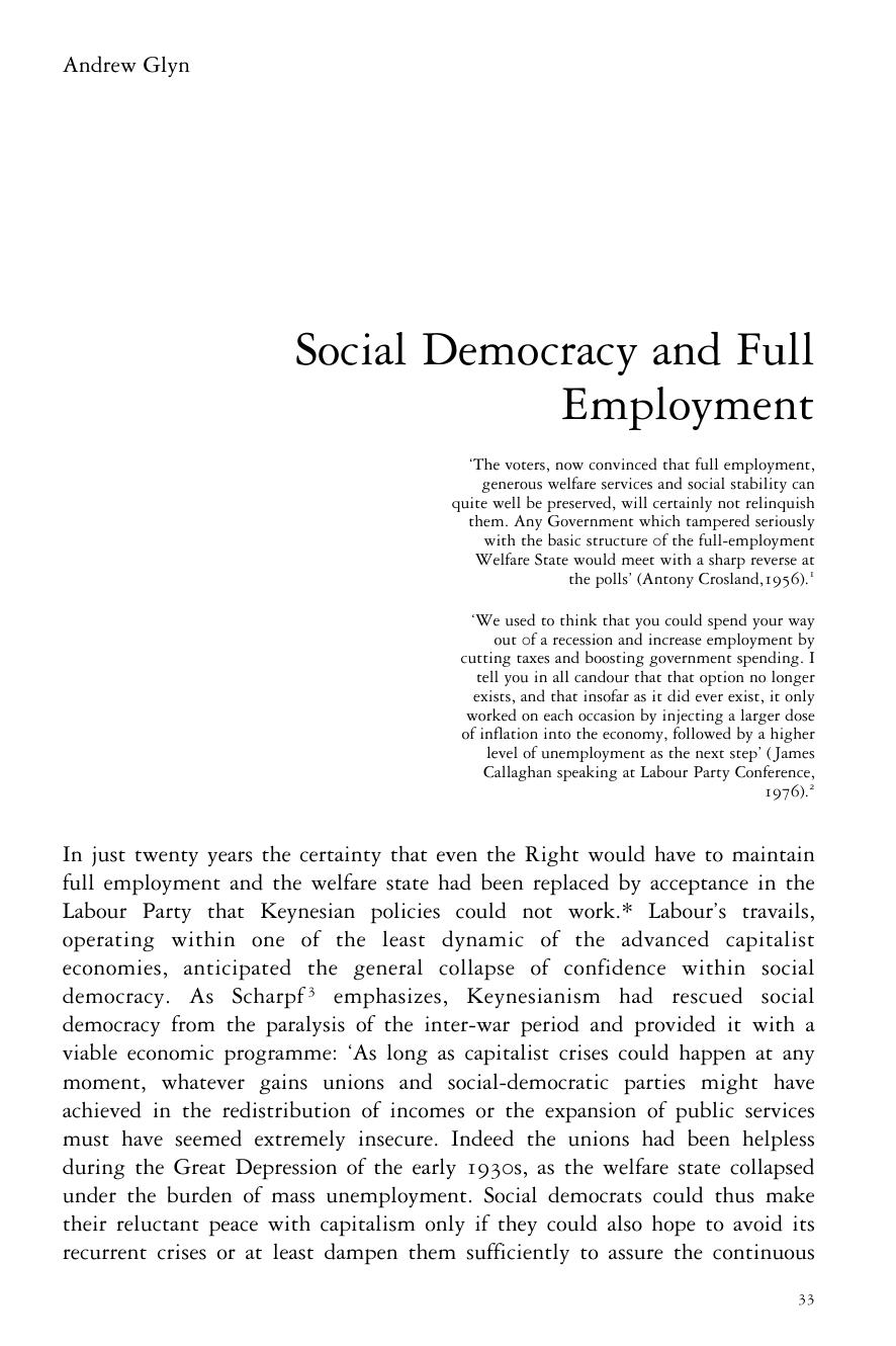 Social Democracy and Full Employment by Andrew Glyn
