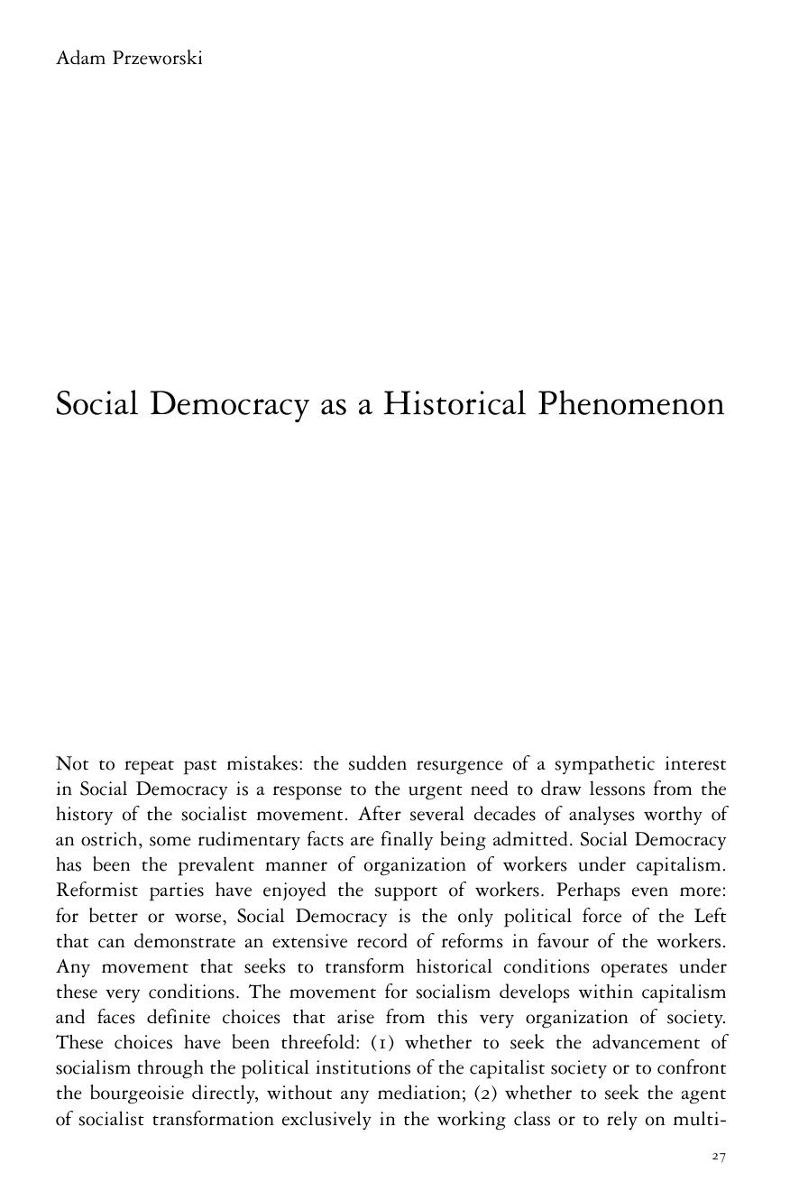 Social Democracy as a Historical Phenomenon by Adam Przeworski