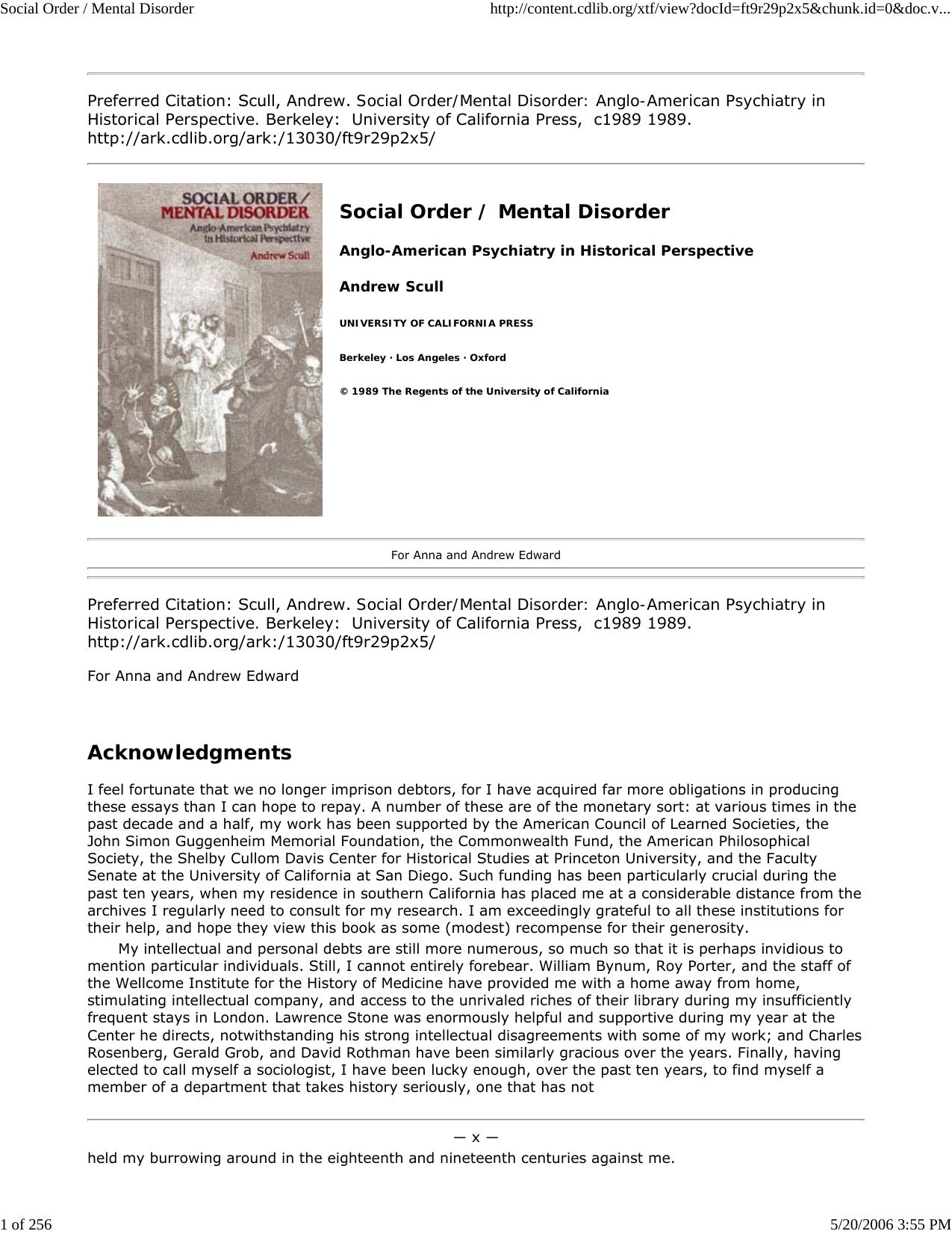 Social Order Mental Disorder by Clark
