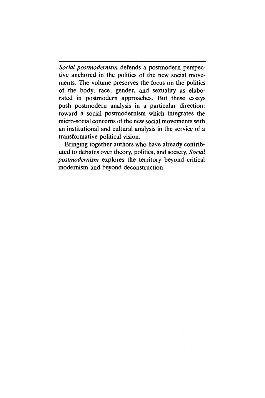 Social Postmodernism: Beyond Identity Politics by Linda Nicholson Steven Seidman