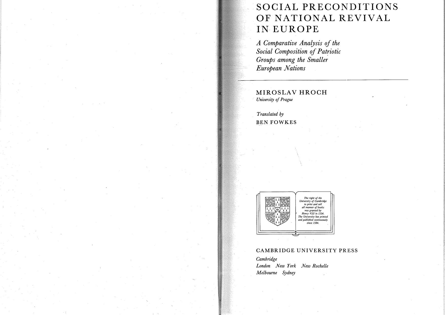 Social Preconditions Of National Revival In Europe by Miroslav Hroch
