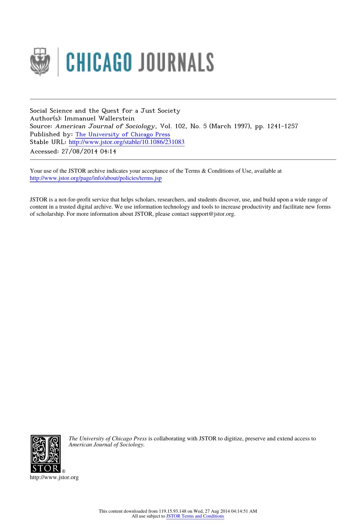 Social Science and the Quest for a Just Society by Social Science & the Quest for a Just Society