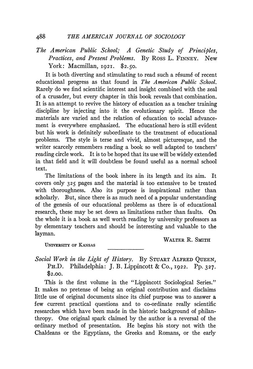 Social Work in the Light of History. Stuart Alfred Queen by Arthur J. Todd