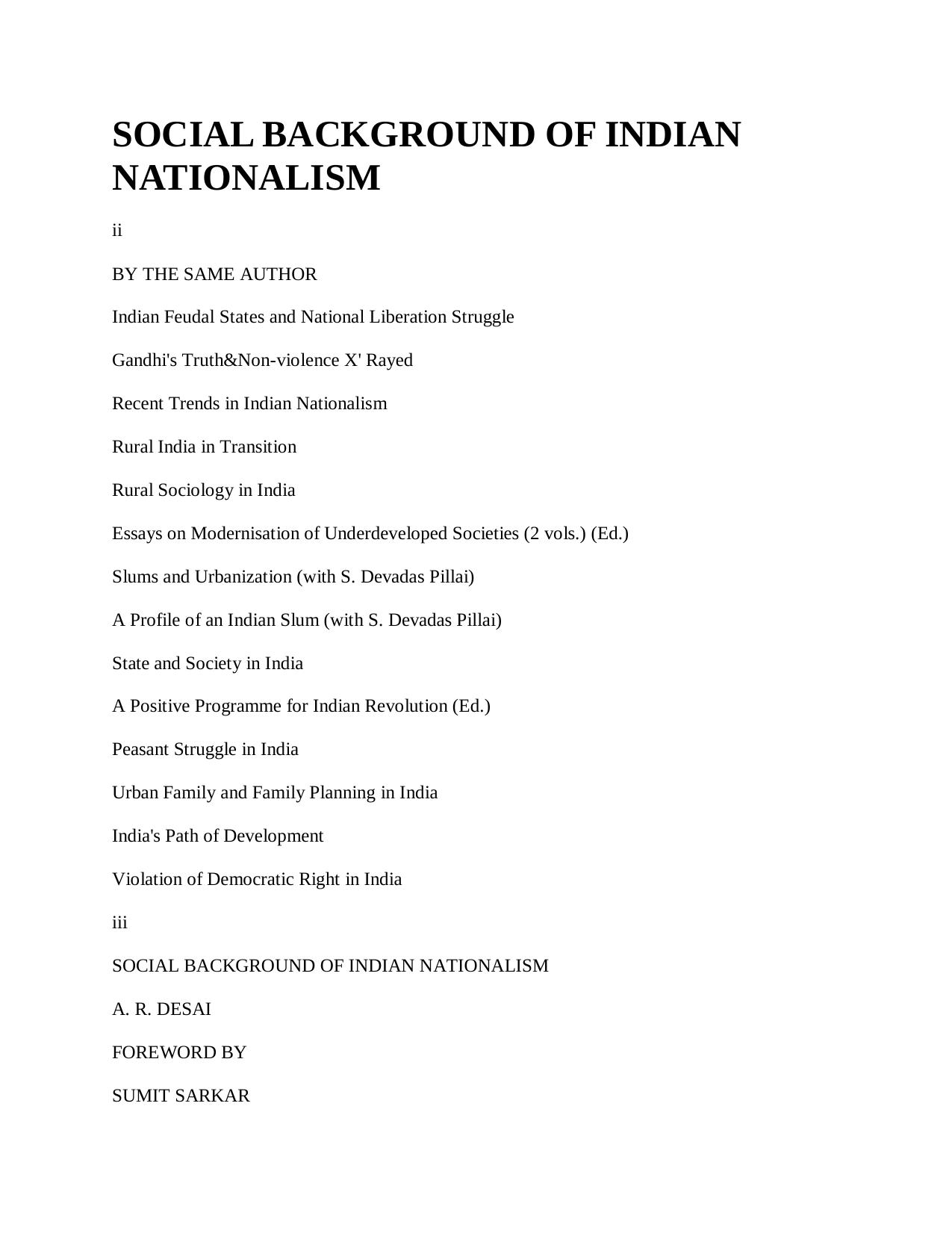 Social background of Indian nationalism by Sarkar Sumit; Desai Akshayakumar R