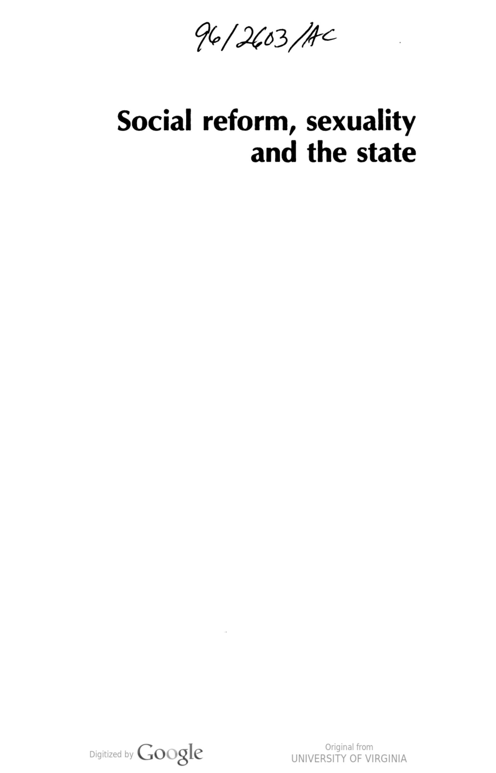 Social reform, sexuality and the state by Patricia Uberoi