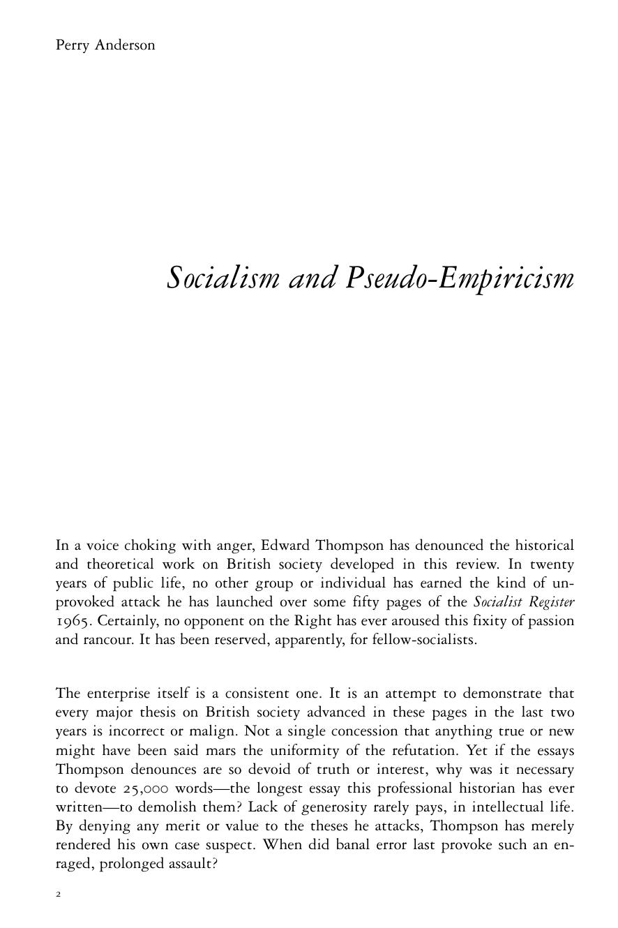 Socialism and Pseudo-Empiricism by Perry Anderson