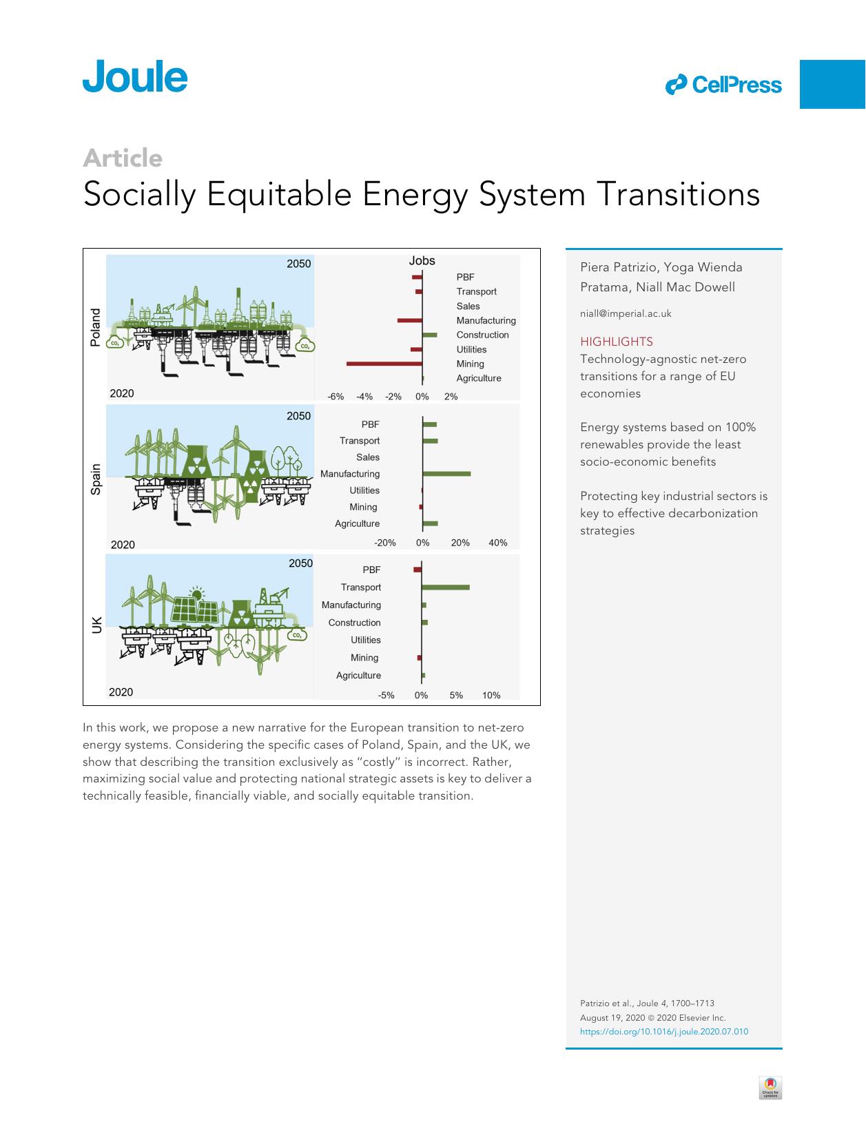 Socially Equitable Energy System Transitions by Piera Patrizio & Yoga Wienda Pratama & Niall Mac Dowell