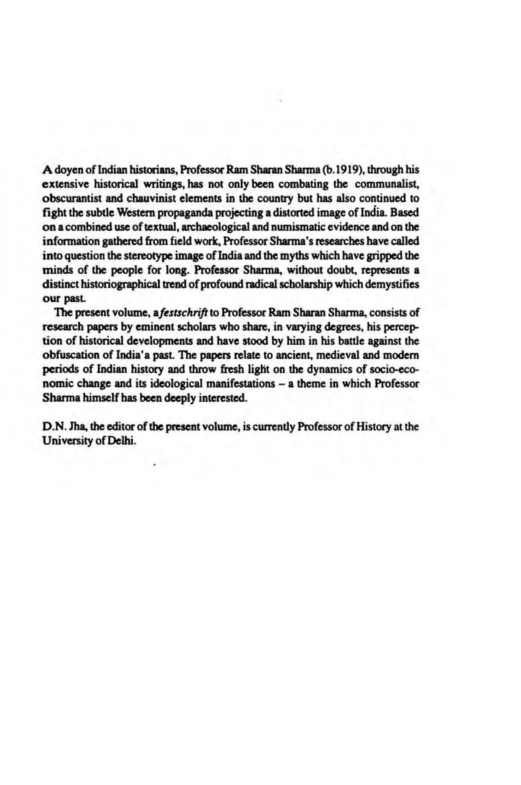 Society and ideology in India : essays in honour of professor R.S. Sharma by Ram Sharan Sharma; Dwijendra Narayan Jha