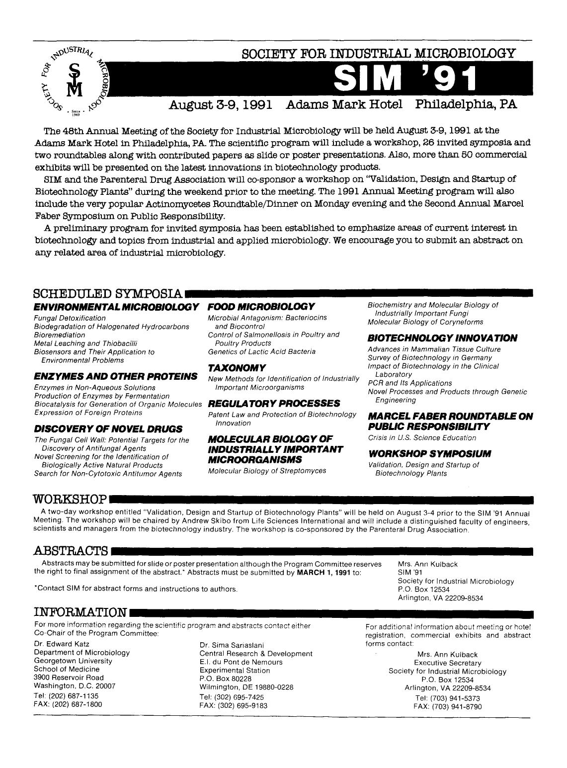 Society for Industrial Microbiology by Unknown