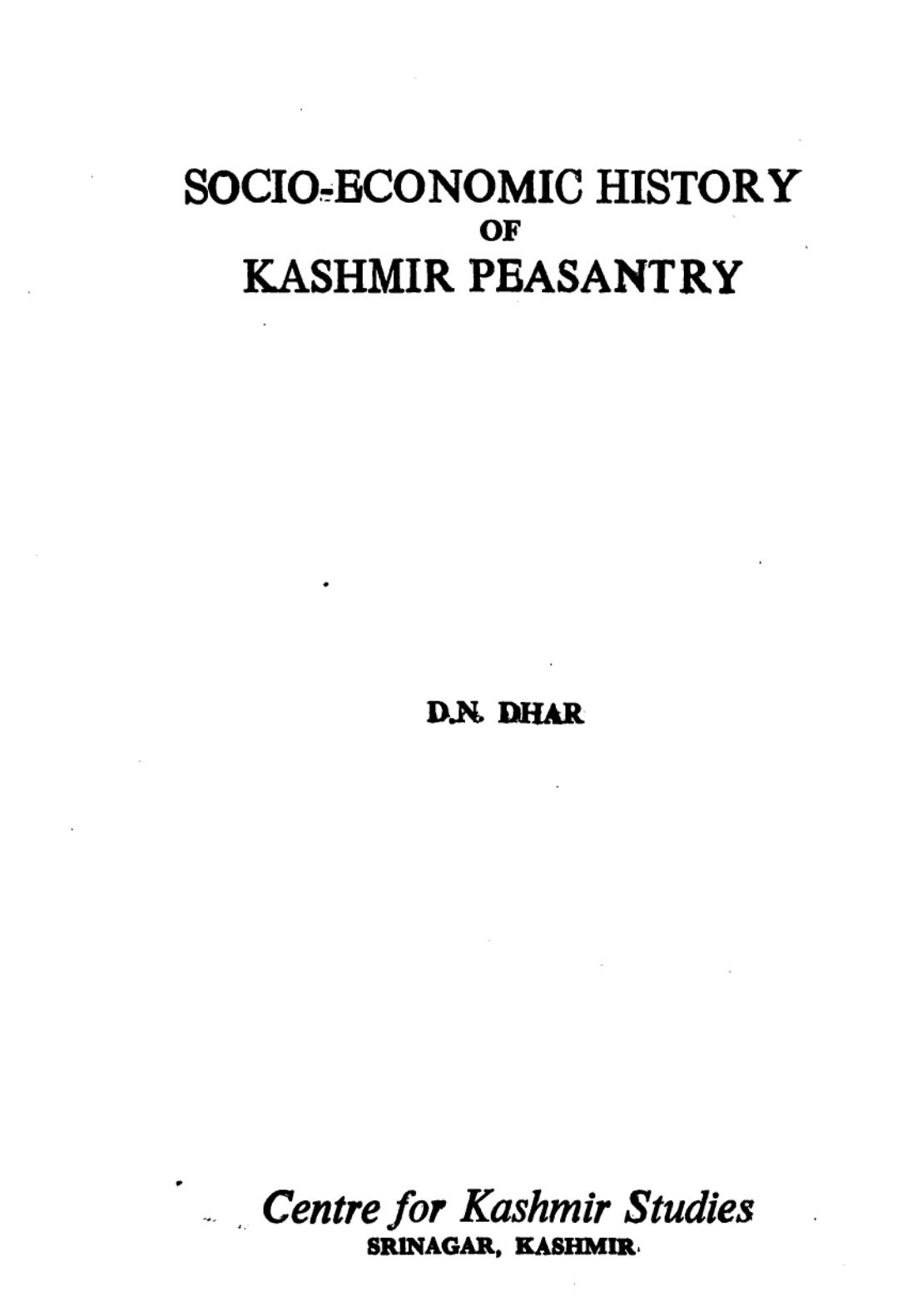 Socio-economic history of Kashmir peasantry by D. N. Dhar