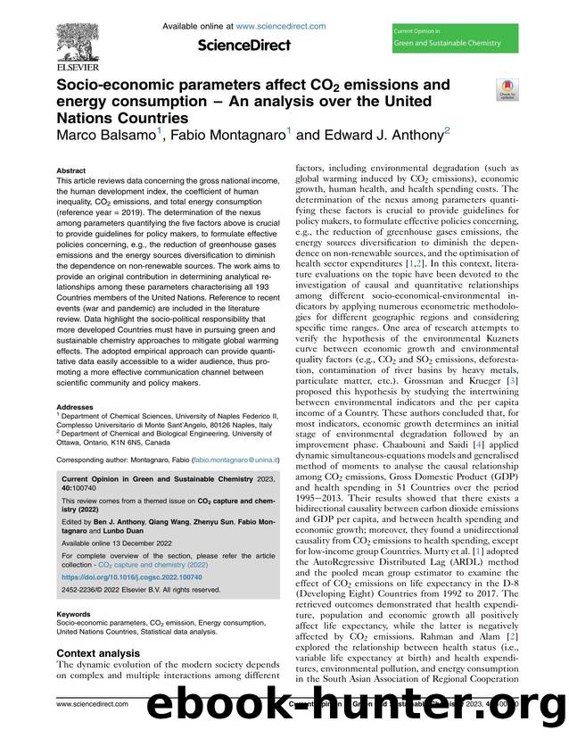 Socio-economic parameters affect CO2 emissions and energy consumption - An analysis over the United Nations Countries by Marco Balsamo & Fabio Montagnaro & Edward J. Anthony