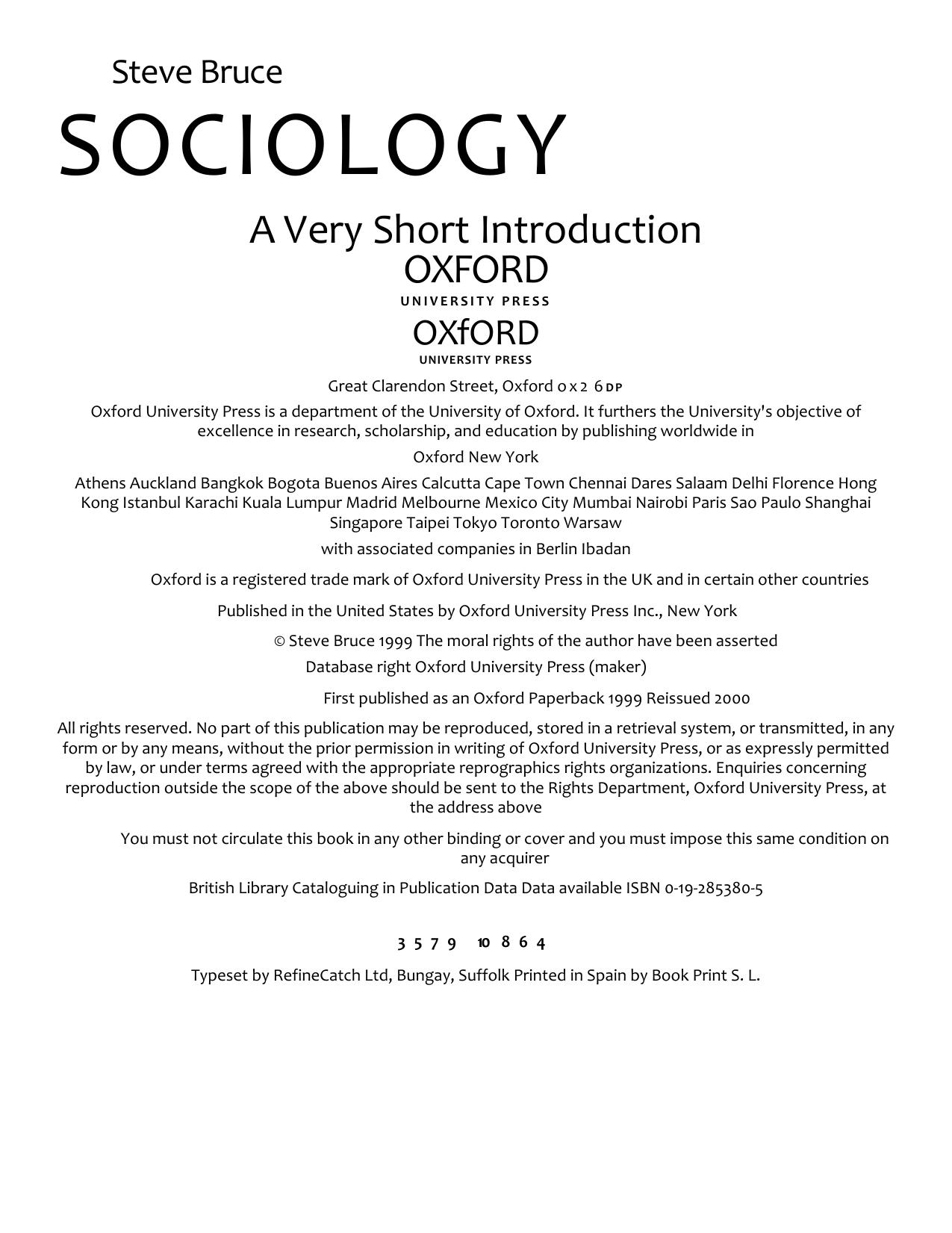 Sociology: A Very Short Introduction by Steve Bruce