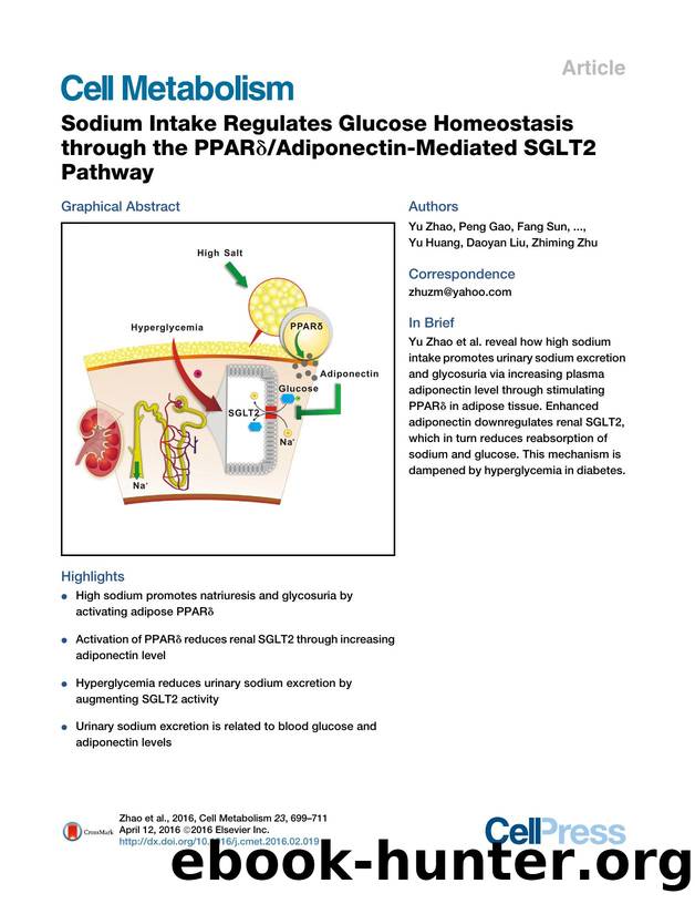 Sodium Intake Regulates Glucose Homeostasis through the PPAR&delta;Adiponectin-Mediated SGLT2 Pathway by unknow