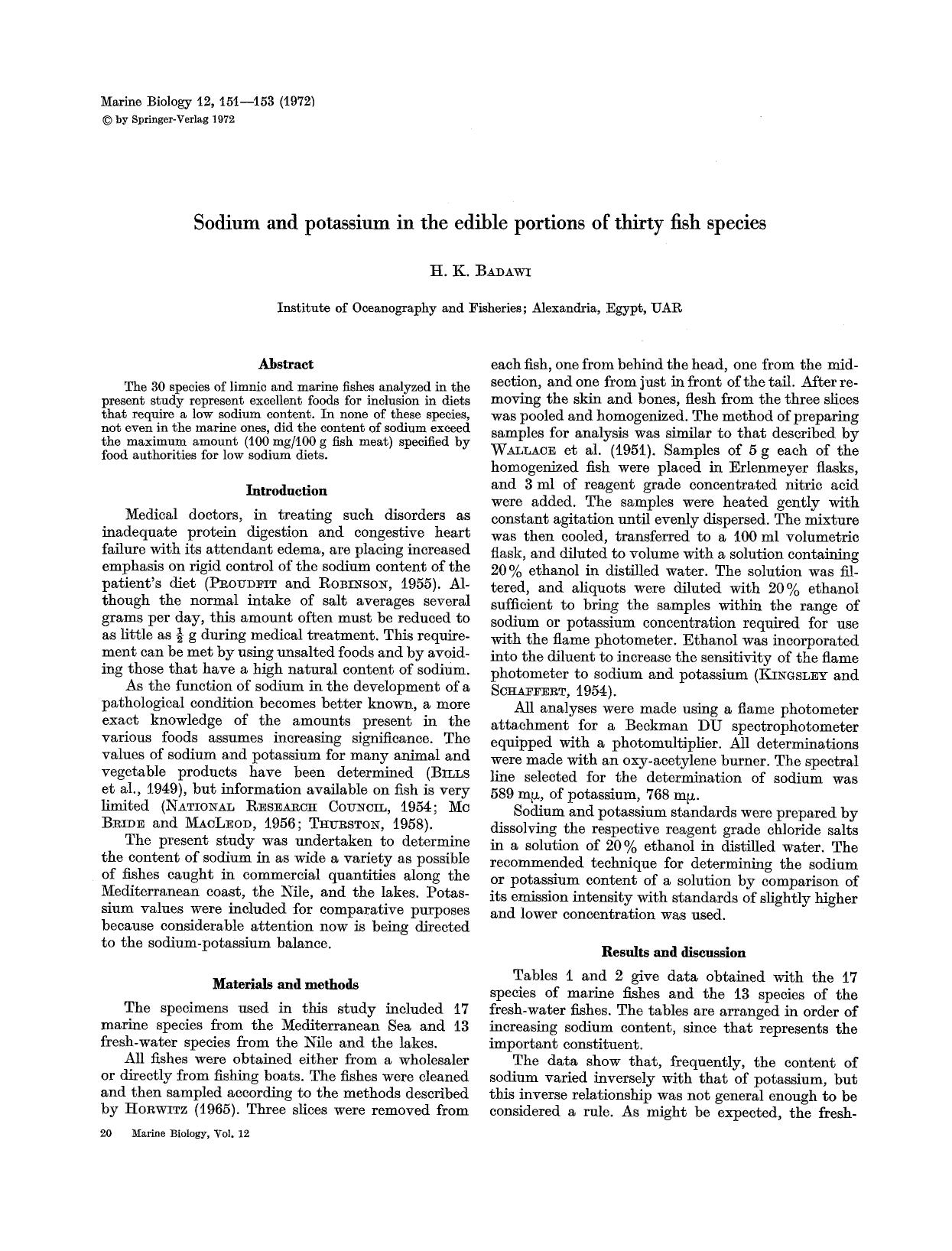 Sodium and potassium in the edible portions of thirty fish species by Unknown