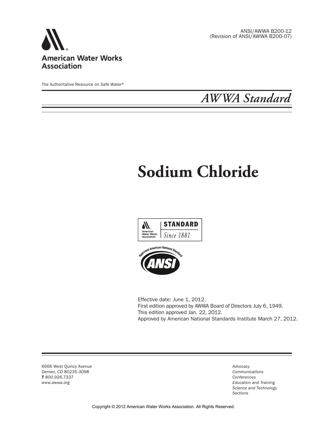 Sodium chloride by American Water Works Association.; American National Standards Institute