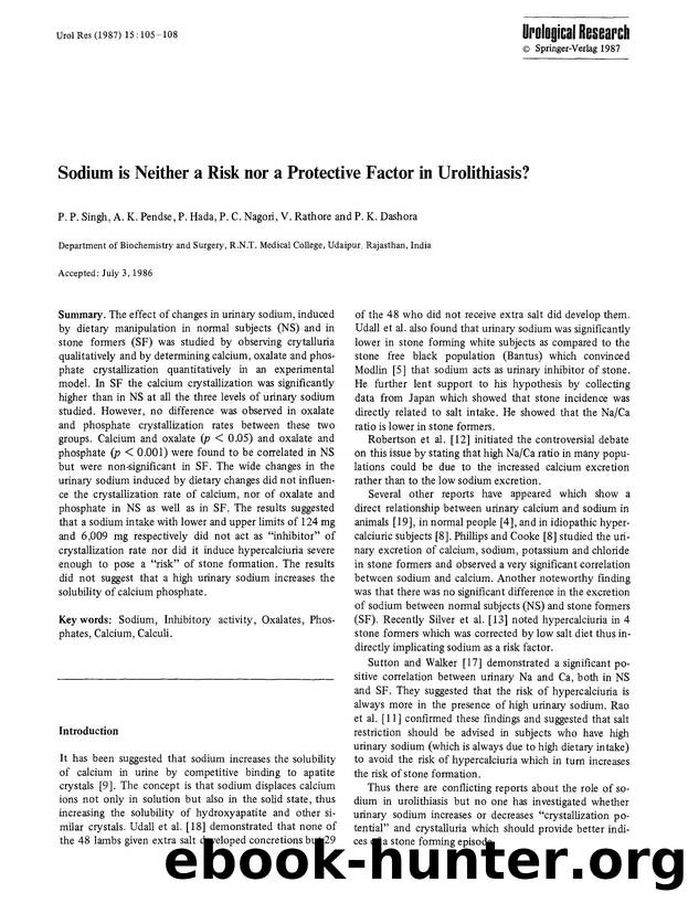 Sodium is neither a risk nor a protective factor in urolithiasis? by Unknown