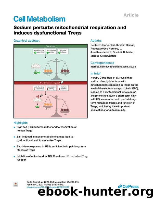 Sodium perturbs mitochondrial respiration and induces dysfunctional Tregs by unknow