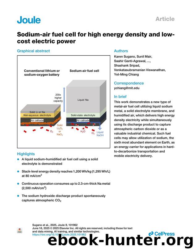 Sodium-air fuel cell for high energy density and low-cost electric power by unknow