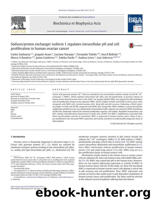 Sodiumproton exchanger isoform 1 regulates intracellular pH and cell proliferation in human ovarian cancer by unknow