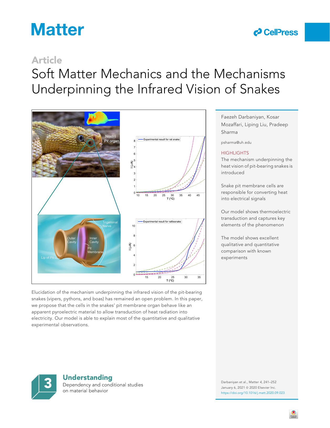 Soft Matter Mechanics and the Mechanisms Underpinning the Infrared Vision of Snakes by Faezeh Darbaniyan