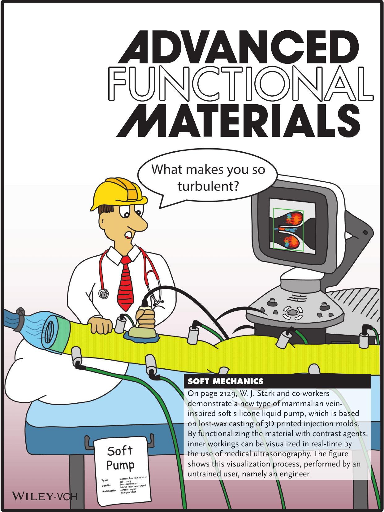 Soft Mechanics: Contrast Agent Incorporation into Silicone Enables Real‐Time Flow‐Structure Analysis of Mammalian Vein‐Inspired Soft Pumps (Adv. Funct. Mater. 14/2015) by Unknown