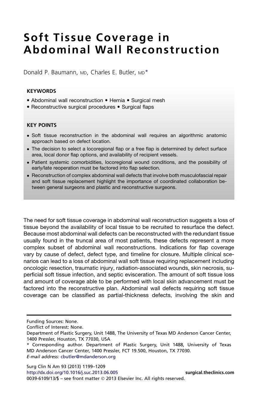 Soft Tissue Coverage in Abdominal Wall Reconstruction by Donald P. Baumann MD & Charles E. Butler MD