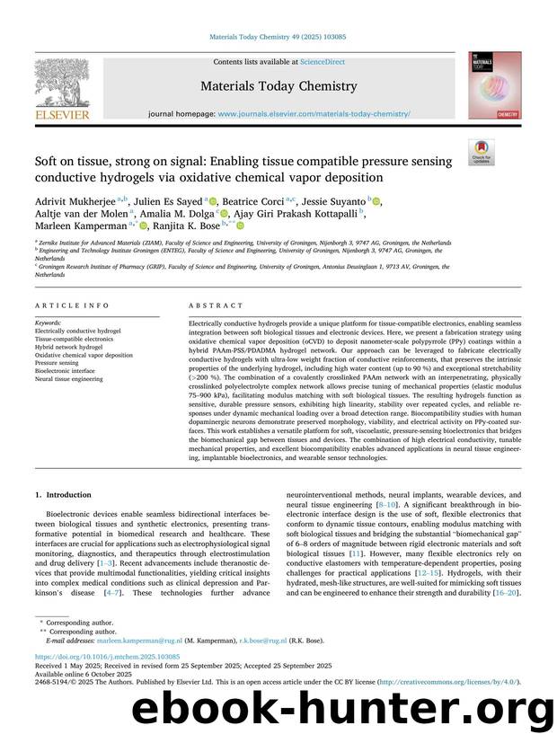 Soft on tissue, strong on signal: Enabling tissue compatible pressure sensing conductive hydrogels via oxidative chemical vapor deposition by unknow