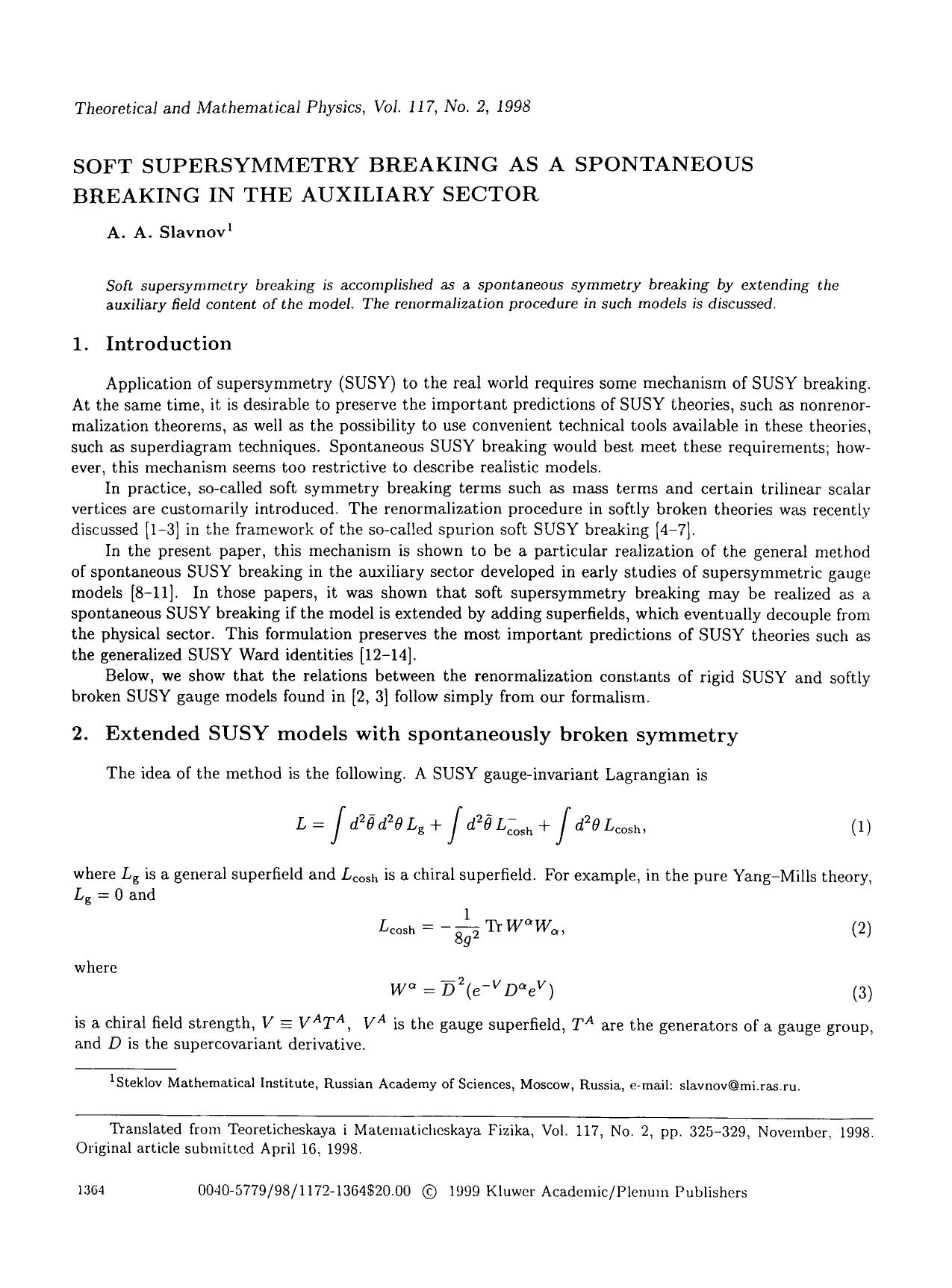 Soft supersymmetry breaking as a spontaneous breaking in the auxiliary sector by Unknown