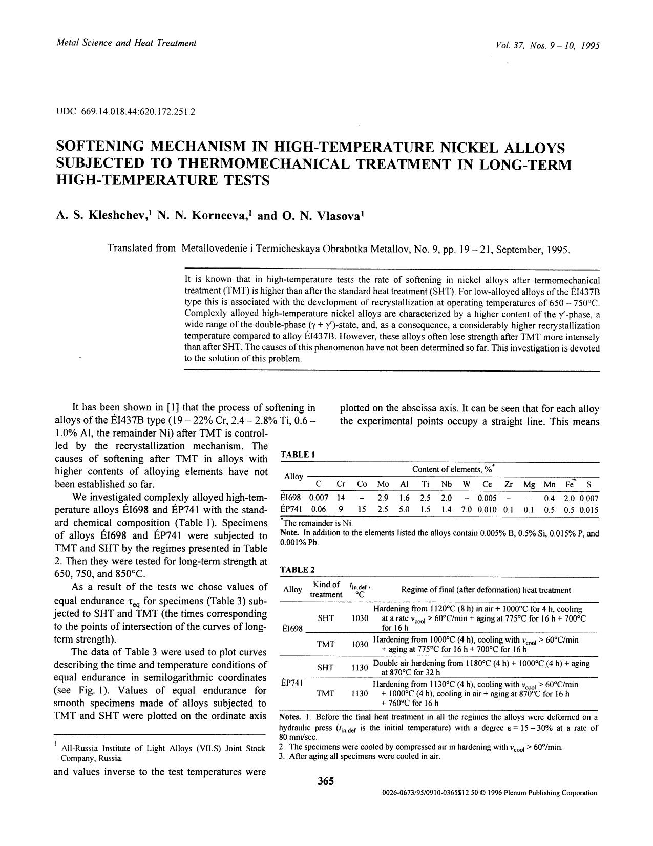 Softening mechanism in high-temperature nickel alloys subjected to thermomechanical treatment in long-term high-temperature tests by Unknown