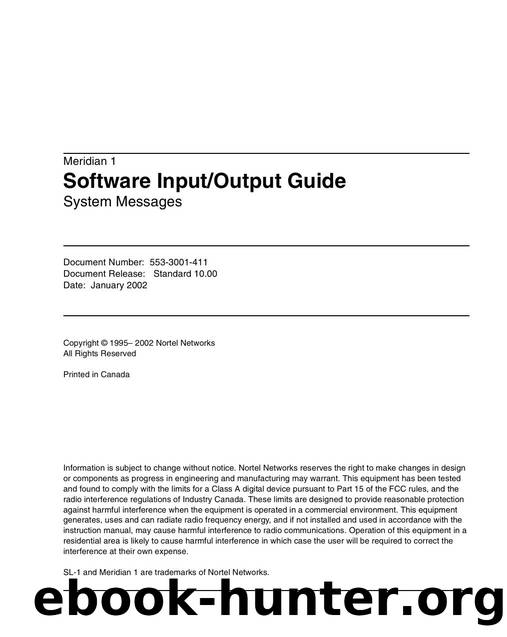 Software InputOutput Guide System Messages by Nortel Networks