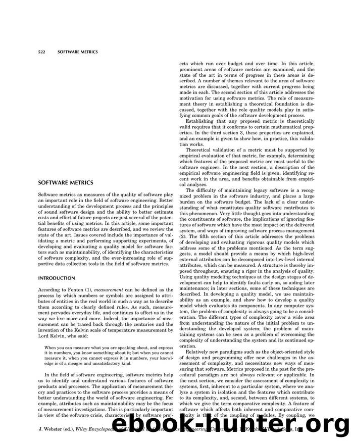 Software Metrics". In: Wiley Encyclopedia of Electrical and Electronics Engineering by Unknown