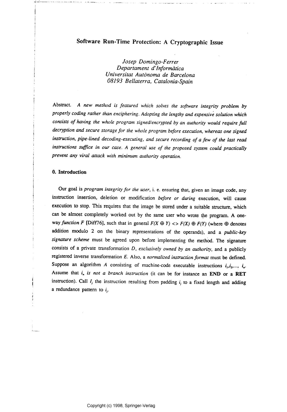 Software run-time protection by Domingo-Ferrer J