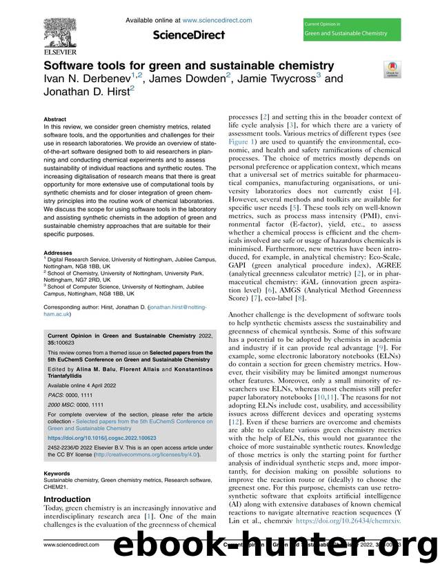 Software tools for green and sustainable chemistry by Ivan N. Derbenev & James Dowden & Jamie Twycross & Jonathan D. Hirst