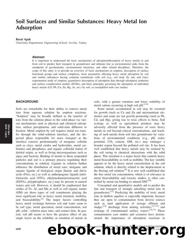 Soil Surfaces and Similar Substances: Heavy Metal Ion Adsorption by Resat Apak