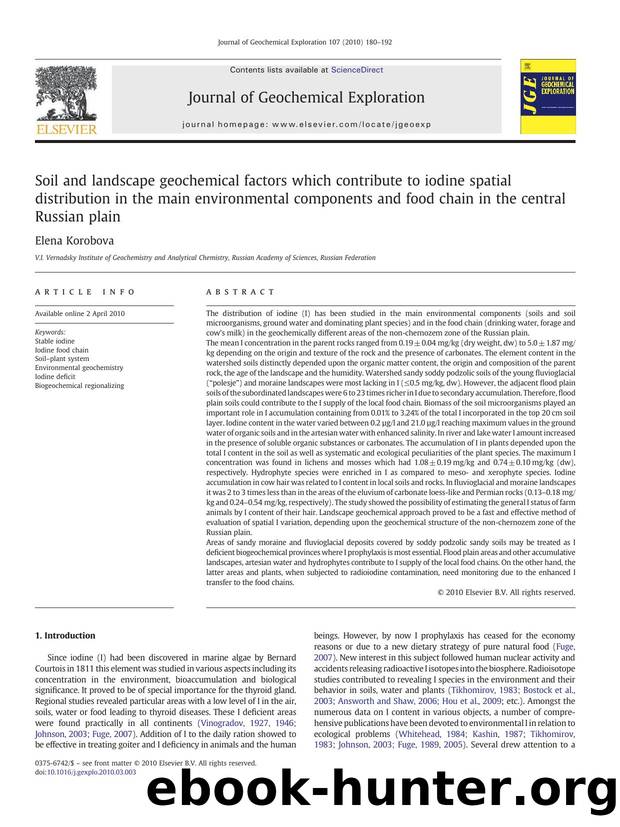 Soil and landscape geochemical factors which contribute to iodine spatial distribution in the main environmental components and food chain in the central Russian plain by Elena Korobova
