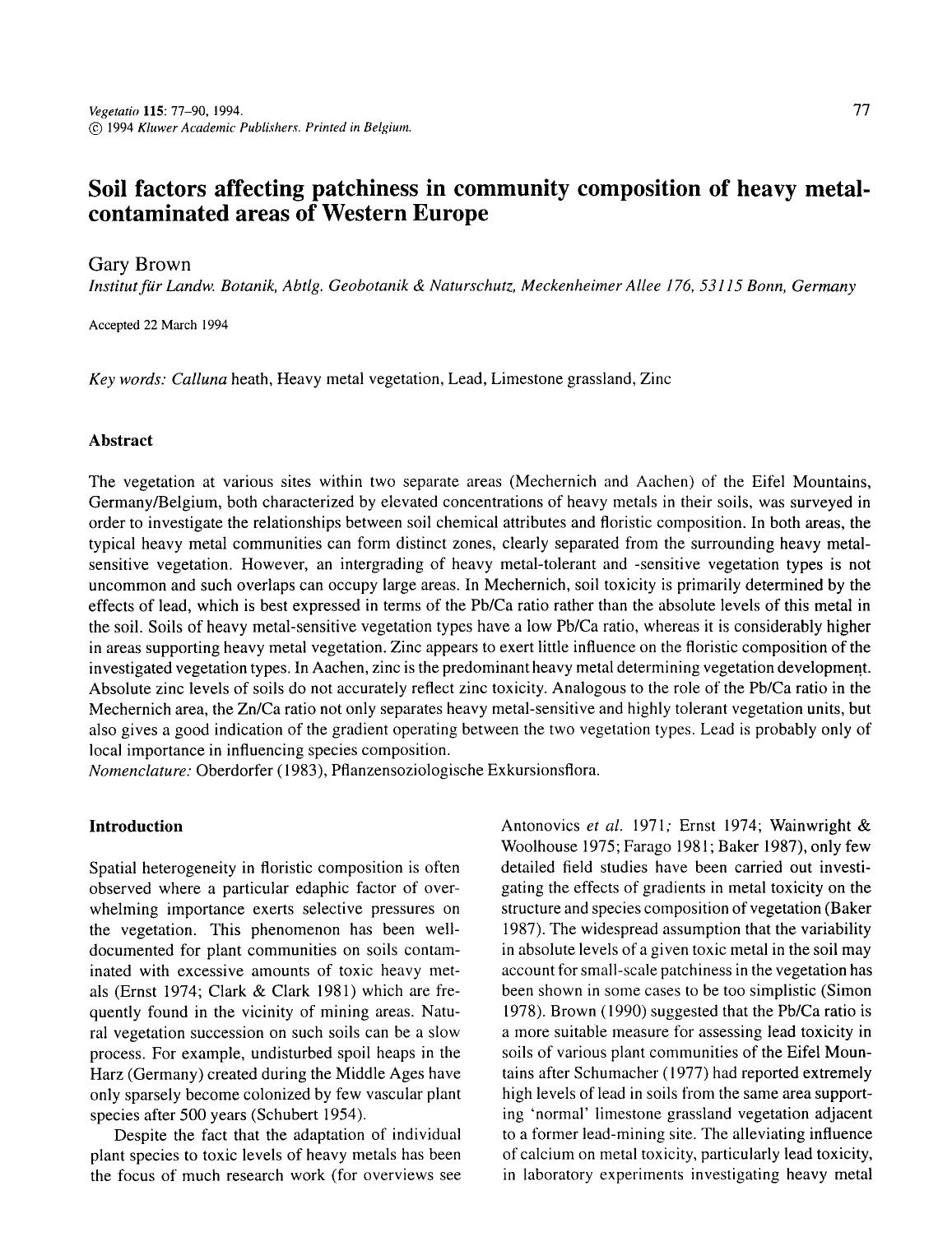 Soil factors affecting patchiness in community composition of heavy metal-contaminated areas of Western Europe by Unknown