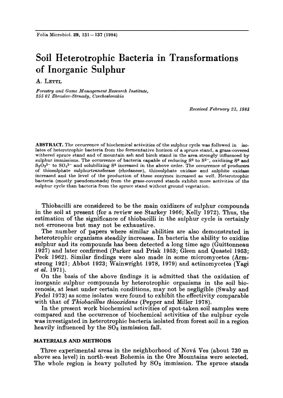 Soil heterotrophic bacteria in transformations of inorganic sulphur by Unknown