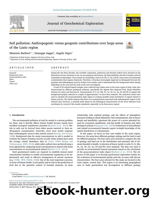 Soil pollution_ Anthropogenic versus geogenic contributions over large areas of the Lazio region by Maurizio Barbieri & Giuseppe Sappa & Angela Nigro