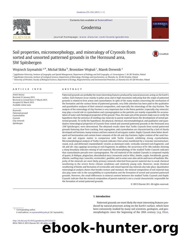 Soil properties, micromorphology, and mineralogy of Cryosols from sorted and unsorted patterned grounds in the Hornsund area, SW Spitsbergen by Wojciech Szymański & Michał Skiba & Bronisław Wojtuń & Marek Drewnik