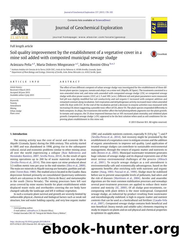 Soil quality improvement by the establishment of a vegetative cover in a mine soil added with composted municipal sewage sludge by Aránzazu Peña & Maria Dolores Mingorance & Sabina Rossini-Oliva