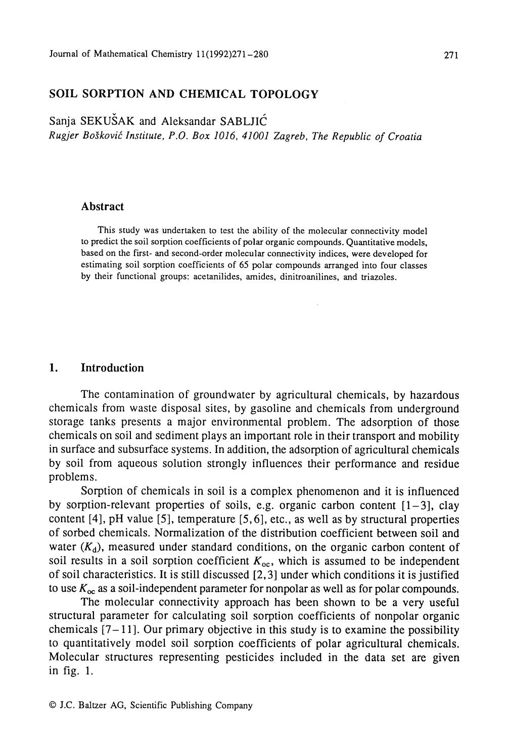 Soil sorption and chemical topology by Unknown