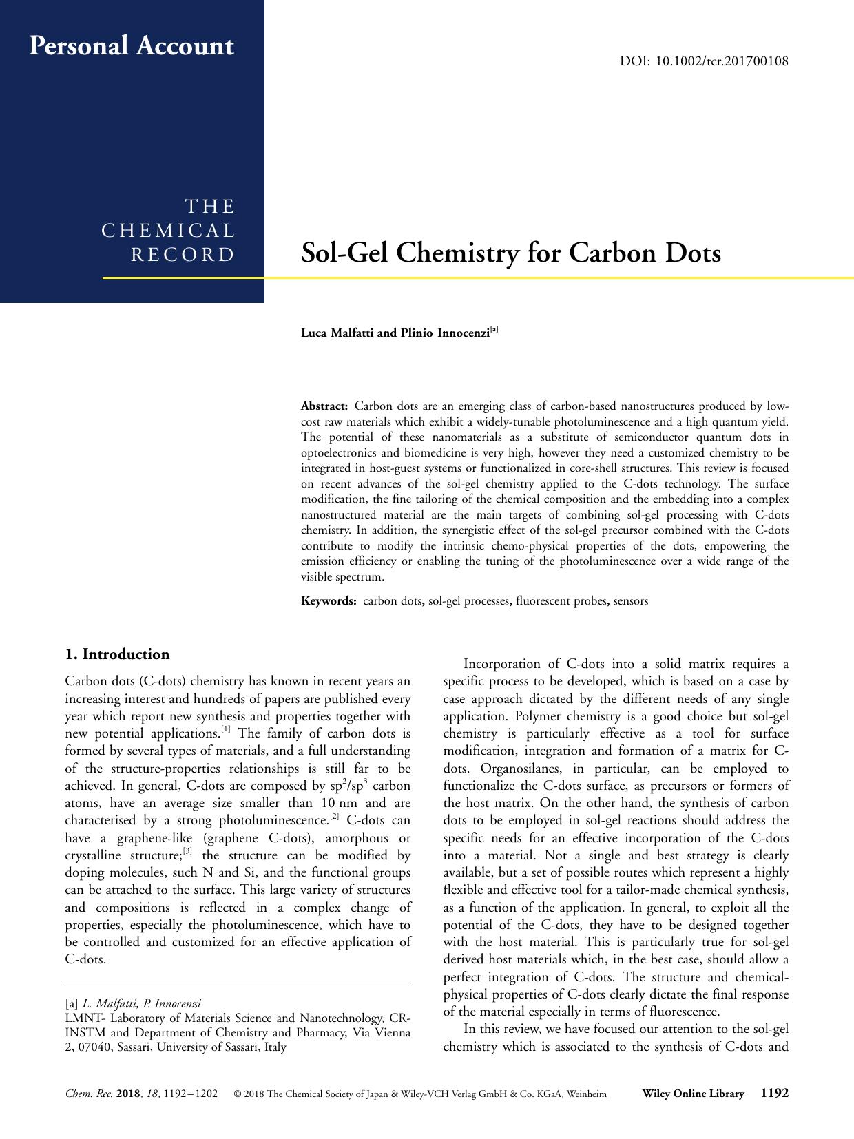 SolâGel Chemistry for Carbon Dots by Unknown