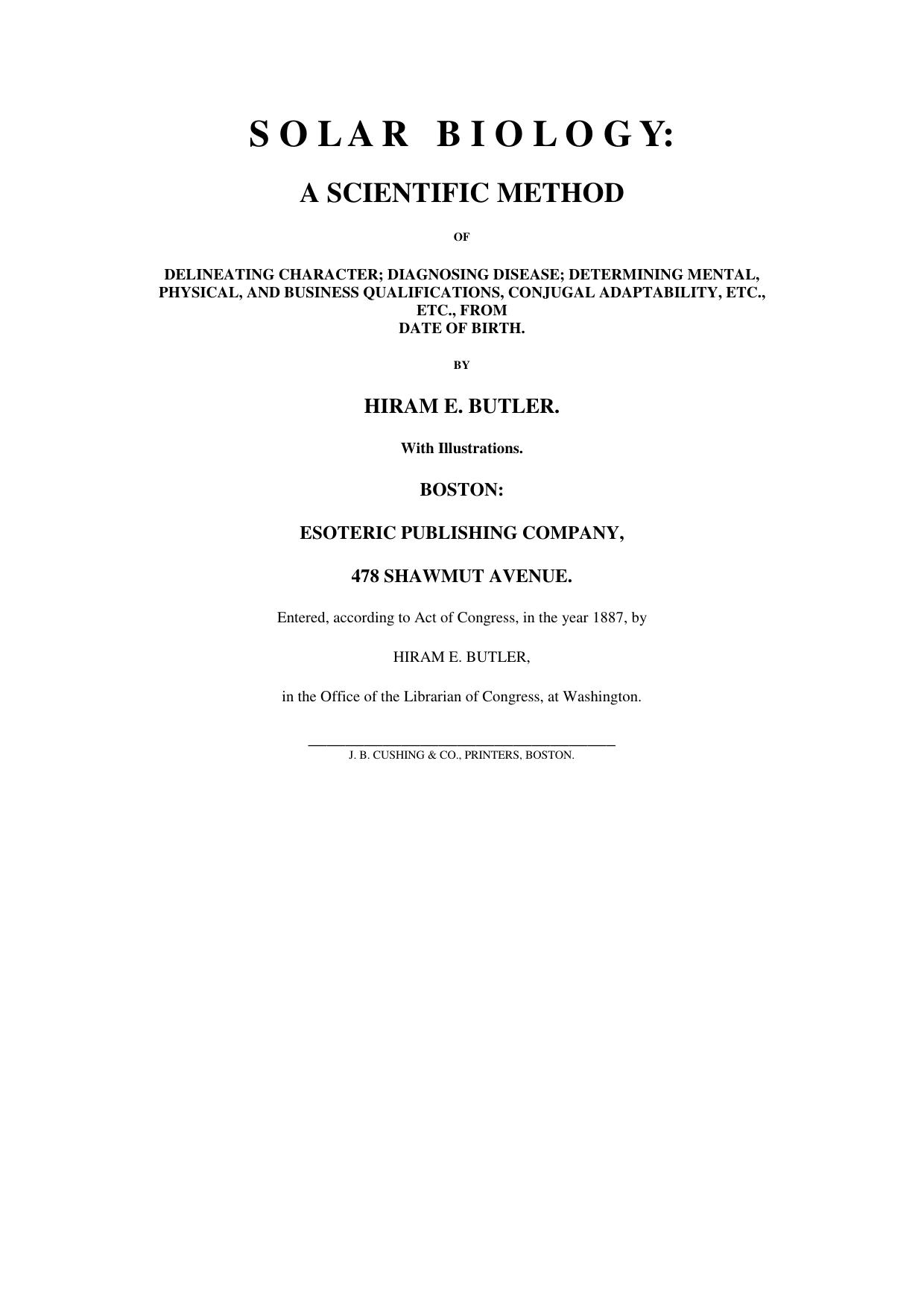 Solar Biology A Scientific Method by H Butler