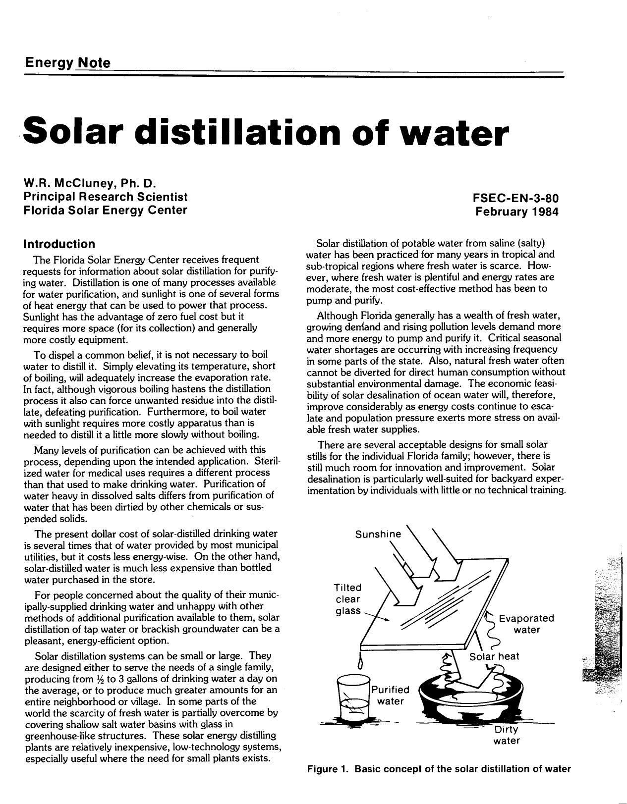 Solar distillation as a means of meeting small-scale water demands by United Nations. Dept. of Economic and Social Affairs