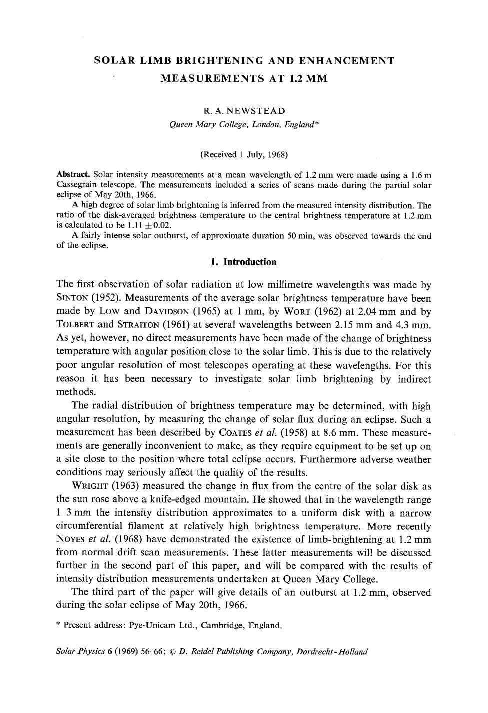Solar limb brightening and enhancement measurements at 1.2 mm by Unknown
