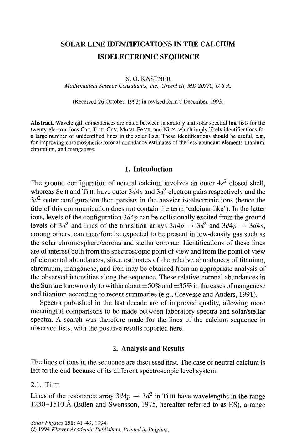 Solar line identifications in the calcium isoelectronic sequence by Unknown