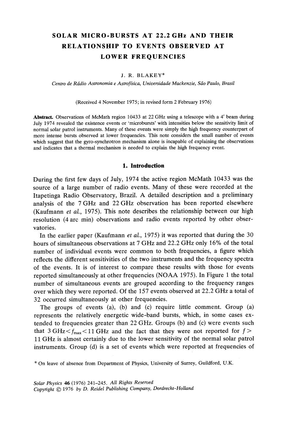 Solar micro-bursts at 22.2 GHz and their relationship to events observed at lower frequencies by Unknown